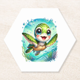 Niedliche Kinderschildkröte Schwimmen im Ozean Untersetzer