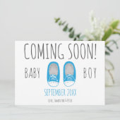 Niedliche Kinderschuhe kommen bald blauer Schwange Ankündigung (Stehend Vorderseite)