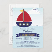 Niedliche Kindersegler-Geburtstagsparty Einladungspostkarte (Vorne/Hinten)