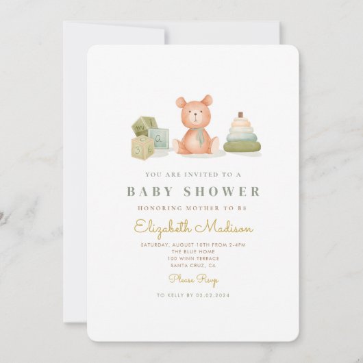 Niedliche Kinderspielzeug-Babydusche Einladung (Vorderseite)