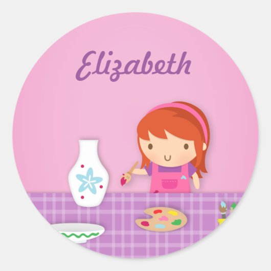 Niedliche Kindertonwaren-Malerei-Künste für Runder Aufkleber (Vorderseite)