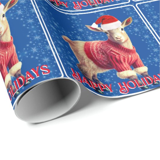 Niedliche Kinderziege in Weihnachtsmannmütze Geschenkpapier (Rolleneckpunkt)
