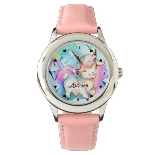 Niedliche Kinderziege und Diamanten Rainbow Waterc Armbanduhr