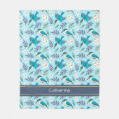 Niedliche Kingfisher Birds Blumenmuster Blauer Nam Fleecedecke (Vorderseite)