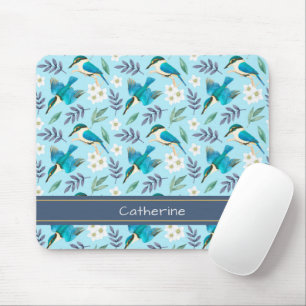 Niedliche Kingfisher Birds Blumenmuster Blauer Nam Mousepad