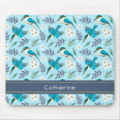 Niedliche Kingfisher Birds Blumenmuster Blauer Nam Mousepad (Vorne)