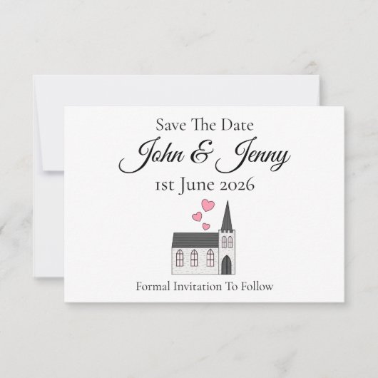 Niedliche kirchliche Hochzeit rettet das Datum (Vorderseite)