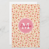 Niedliche Kirschen und Blume mit gürtelbestellbare Briefpapier (Vorne/Hinten)