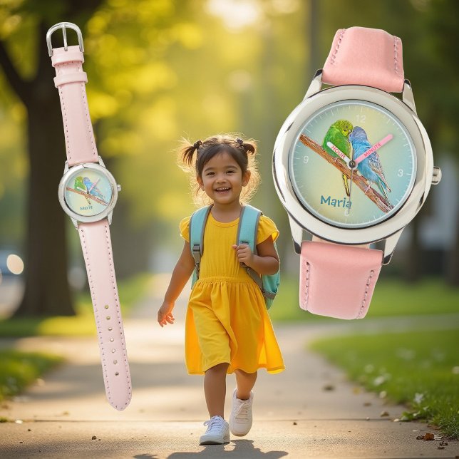 Niedliche Kissingbudgien - Acryl auf pastellfarben Armbanduhr (Von Creator hochgeladen)