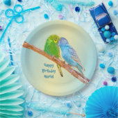 Niedliche Kissingbudgien - Acryl auf pastellfarben Pappteller (Party)