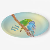 Niedliche Kissingbudgien - Acryl auf pastellfarben Pappteller (Schrägansicht)