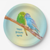 Niedliche Kissingbudgien - Acryl auf pastellfarben Pappteller (Vorderseite)