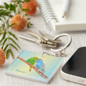 Niedliche Kissingbudgien - Acryl auf pastellfarben Schlüsselanhänger (Vorderseite rechts)