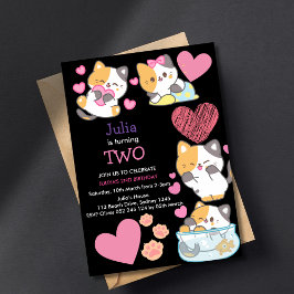 Niedliche Kitemädchen 2. Geburtstagsschwarz Einladung