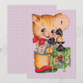 Niedliche Kitsch Kawaii Katze mit Telefondruck Dankeskarte (Vorne/Hinten)