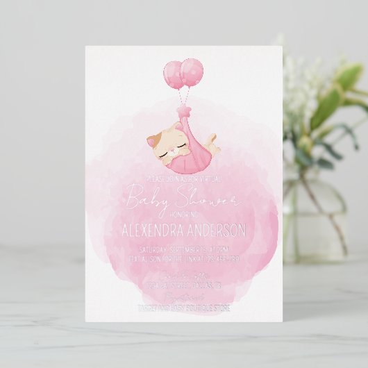 Niedliche kitschig rosa Wasserfarbe für Girl Dusch Folieneinladung (Stehend vorne)