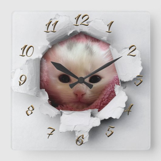 Niedliche Kitte Quadratische Wanduhr (Vorderseite)