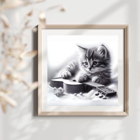 Niedliche Kitten Akustikgitarre und Blanketstift Poster