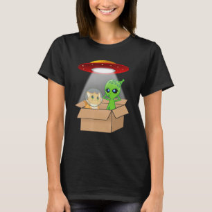 Niedliche Kitten Cat and Alien Pappbrett Raumschif T-Shirt