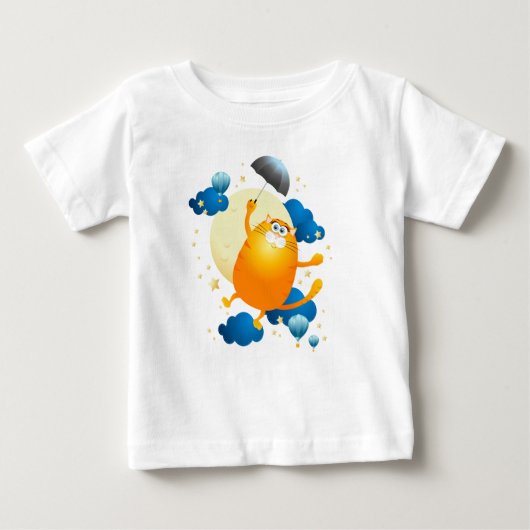 Niedliche Kitten Flying mit Regenschirm Baby T-shirt (Vorderseite)