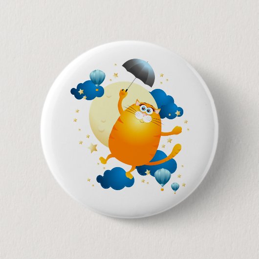 Niedliche Kitten Flying mit Regenschirm Button (Vorderseite)
