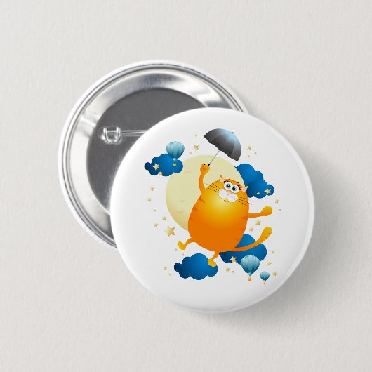 Niedliche Kitten Flying mit Regenschirm Button (Vorne & Hinten)