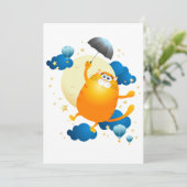 Niedliche Kitten Flying mit Regenschirm Einladung (Stehend Vorderseite)