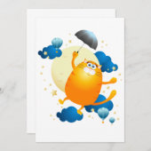 Niedliche Kitten Flying mit Regenschirm Einladung (Vorne/Hinten)