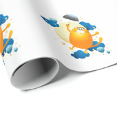 Niedliche Kitten Flying mit Regenschirm Geschenkpapier (Rolleneckpunkt)