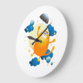 Niedliche Kitten Flying mit Regenschirm Große Wanduhr (Winkel)