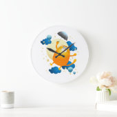 Niedliche Kitten Flying mit Regenschirm Große Wanduhr (Zuhause)