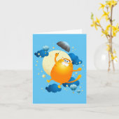 Niedliche Kitten Flying mit Regenschirm Karte (Gelbe Blume)