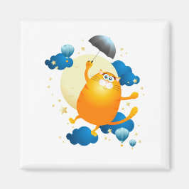 Niedliche Kitten Flying mit Regenschirm Magnet