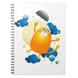 Niedliche Kitten Flying mit Regenschirm Notizblock