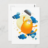 Niedliche Kitten Flying mit Regenschirm Postkarte (Vorne/Hinten)