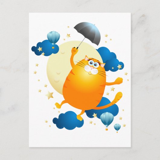 Niedliche Kitten Flying mit Regenschirm Postkarte (Vorderseite)