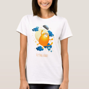 Niedliche Kitten Flying mit Regenschirm T-Shirt