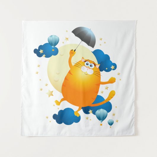 Niedliche Kitten Flying mit Regenschirm Wandteppich (Vorderseite)