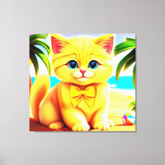 Niedliche Kitten Katze am Strand Leinwanddruck (Vorderseite)