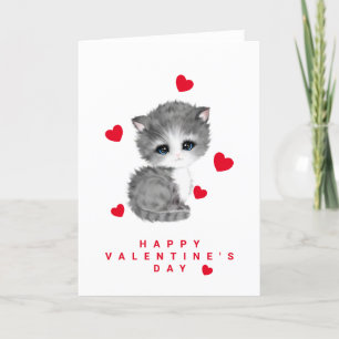 Niedliche Kitten Katze Herzstück Valentinstag Kart Feiertagskarte
