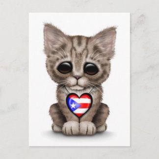 Niedliche Kitten Katze mit Puerto Rico Flag Herz, Postkarte