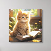 Niedliche Kitten Lesen eines Buches Leinwanddruck (Vorderseite)