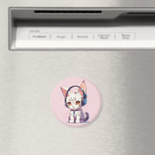 Niedliche Kitten mit Kopfhörer-Charm Magnet (In Situ (Geschirrspüler))