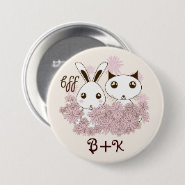 Niedliche Kitten und Bunny Animal Friends Girls Ki Button