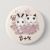 Niedliche Kitten und Bunny Animal Friends Girls Ki Button (Vorderseite)