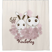 Niedliche Kitten und Bunny Animal Friends Girls Ki Duschvorhang (Vorderseite)