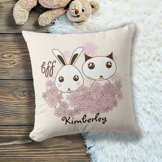 Niedliche Kitten und Bunny Animal Friends Girls Ki Kissen