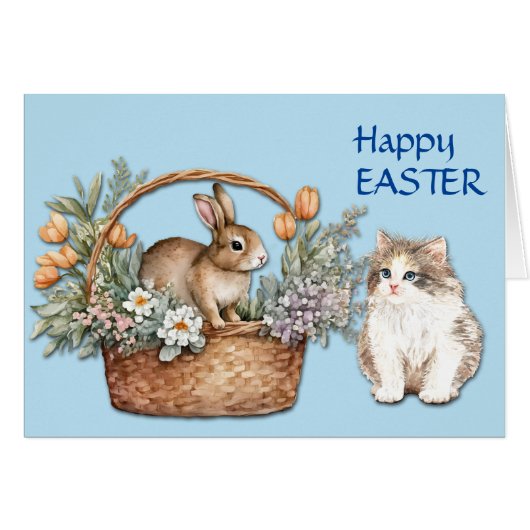 Niedliche "Kitten" und "Bunny Basket Osterkarte" (Vorderseite (Horizontal))