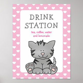 Niedliche Kitten und Herz-Drink-Station Babydusche Poster