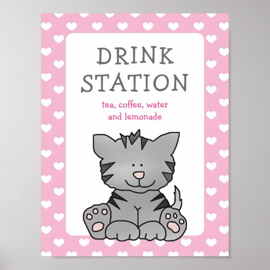 Niedliche Kitten und Herz-Drink-Station Babydusche Poster (Vorne)